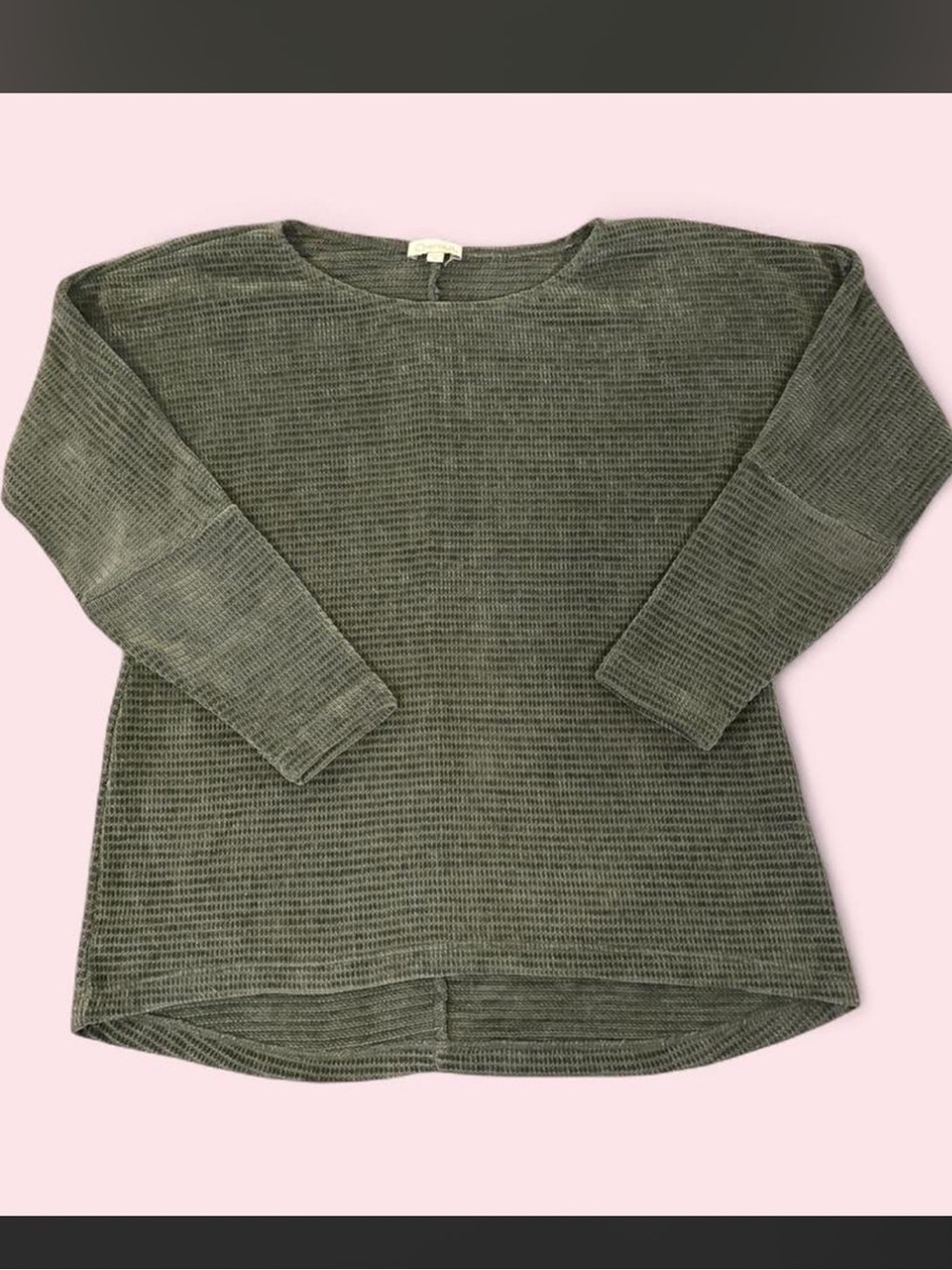 Chenault Olive Green Waffle Knit Sweater Size M